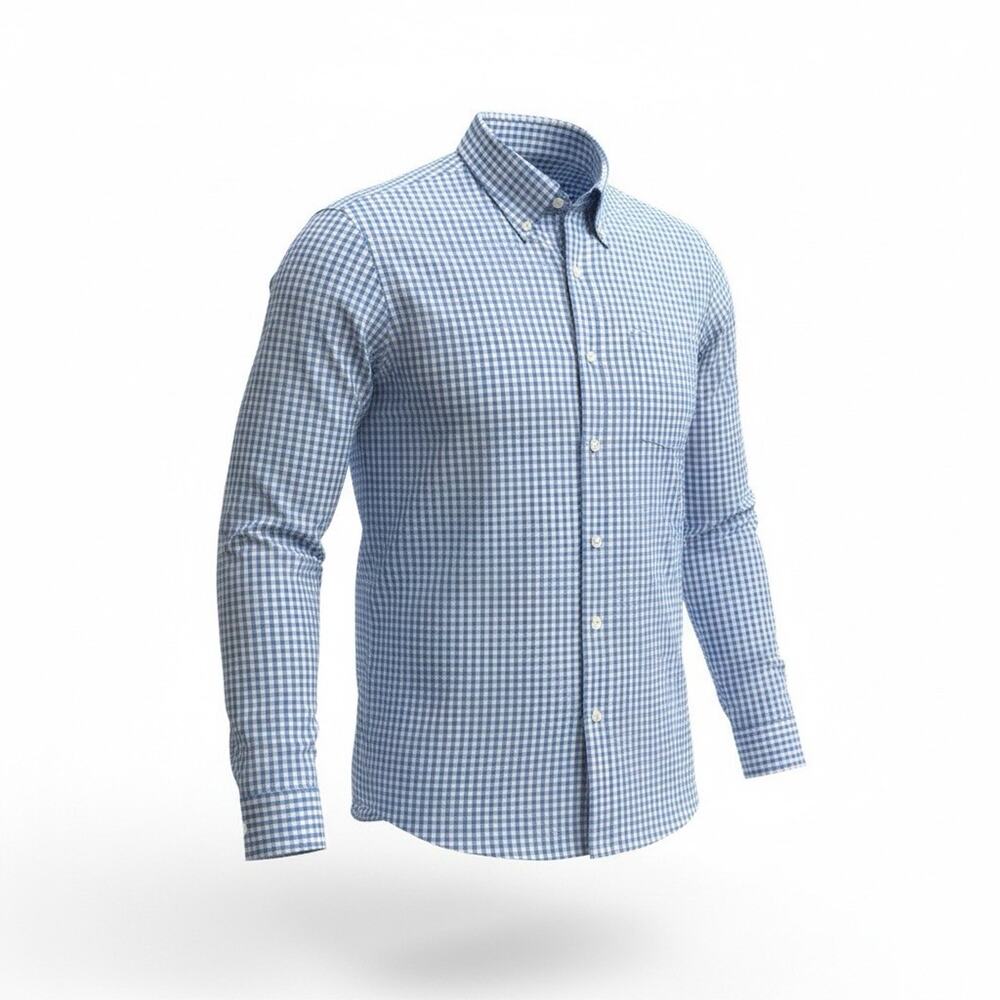 NWOT BROOKS BROTHERS MENS BLUE PLAID LONG SLEEVE BUTTON DOWN POLO SHIRT. LARGE